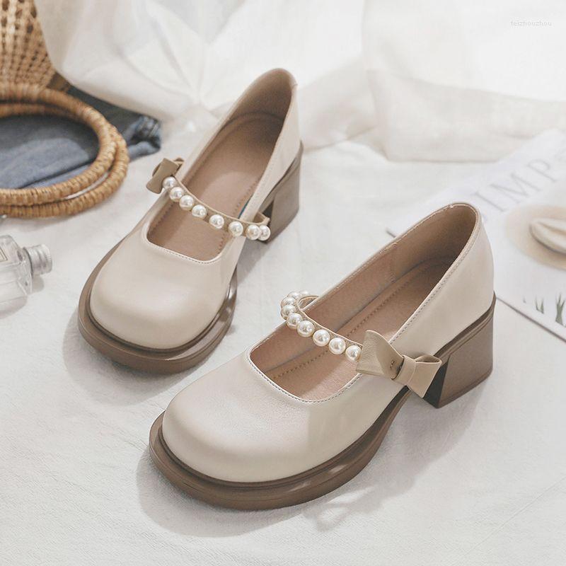 

Dress Shoes Women Heels Mary Janes Pumps Platform Lolita On Women's Japanese Style Vintage High Heel For Q178, Apricot