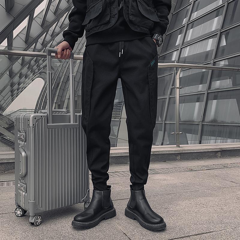 

Pants 2022 Spring Summer New Jogger Pants Men Black Cotton Drawstring Tapered Trousers Spliced Washed Fashion Harem Pants Man