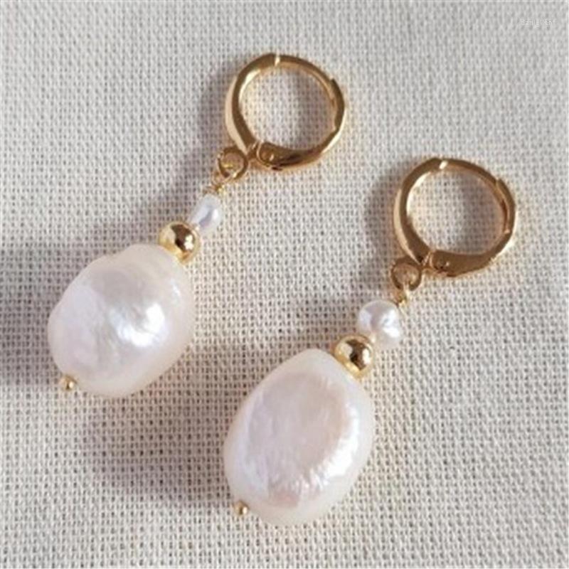 

Dangle Earrings 12-13mm White Baroque Pearl 18k Gold Hook Delicate Women Accessories Wedding Real Fashion Noble Cultured Jewelry