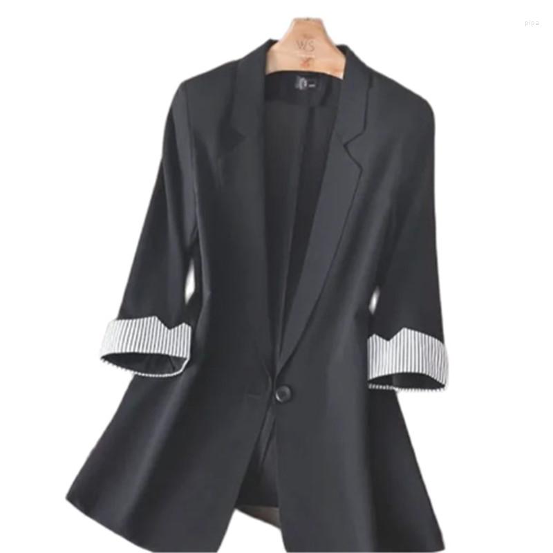 

Women' Suits Summer Suit Jacket Women 2023 Black White Fashion Coat Thin Blazer Vintage Loose Tops Cropped Sleeves Outerwear Female
