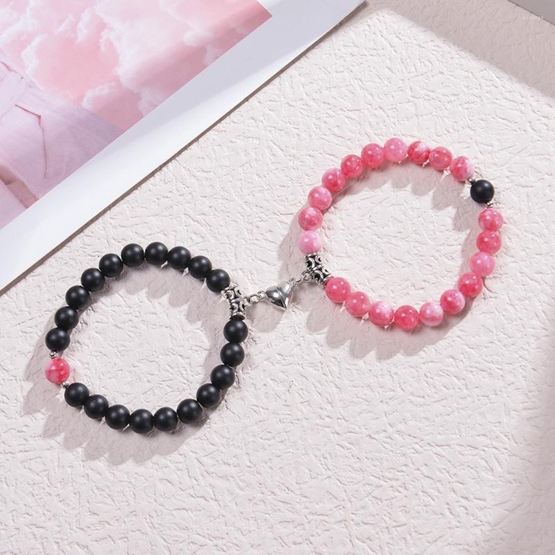 

Strand Fashion Natural Stone Bead Bracelet Love Magnet Attract Couple Simple Creative Agate Friendship Jewelry 2PCS/Set