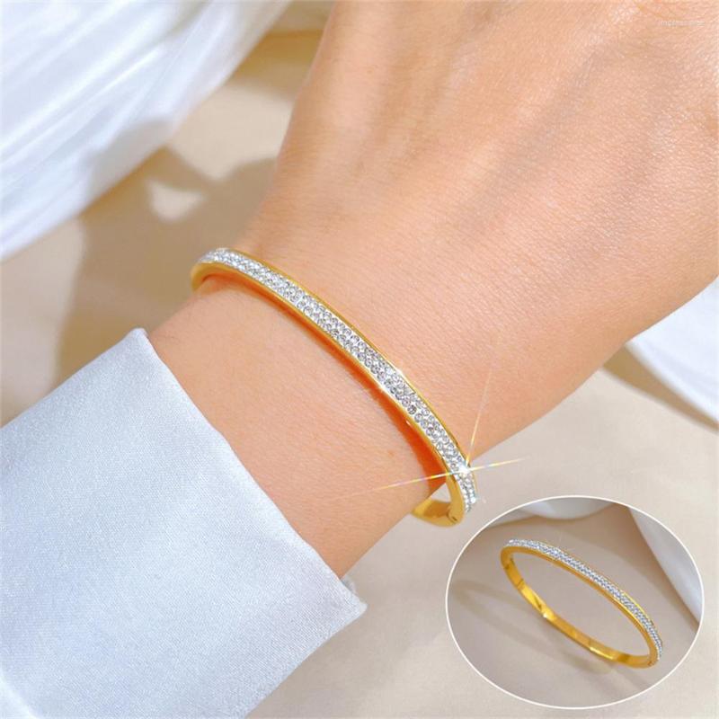 

Bangle Fashion Crystal Cuff Thin Bracelets For Women Stainless Steel Luxury Designer Jewelry Pulseras Mujer Wedding Gift