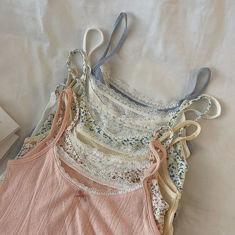 

Camisoles Tanks Vintage Sexy Lace Floral Print Camisole Women Vest Summer Casual Elegant Bow Short Slim Cute Bottoming Women Camis 230508, Picture