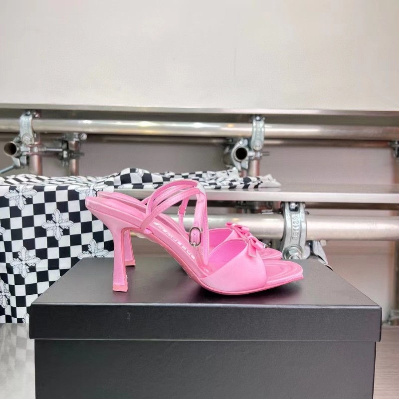 

Spring Summer New Rhinestone Letter Bowlnot Sandals Women Elegant Round Head Open Toe Stilettos Lady Sweet Pink Super Hight Heels, As pic