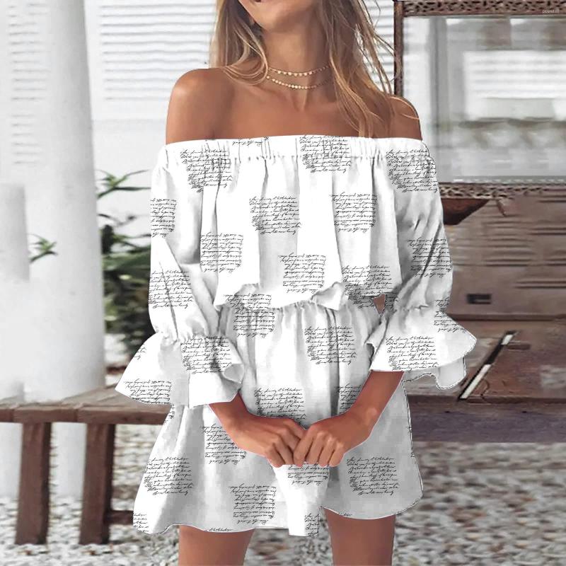 

Casual Dresses Vintage Print Summer For Women 2023 Plus Size Off Shoulder Tunic Sundresses Loose Fit Bell Sleeve Mini Dress, Black