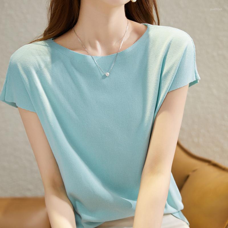 

Women's T Shirts 2023 Summer Clothes For Women Knitted Shirt Thin Korean Fashion Tshirt Casual Loose Basic Tops Short Sleeve Tee Femme, White