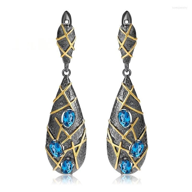 

Dangle Earrings Luxury Waterdrop Metal Two Tone Black Gold Color Hand Set Stone Crystal Drop Wedding Bridal Jewelry Gifts