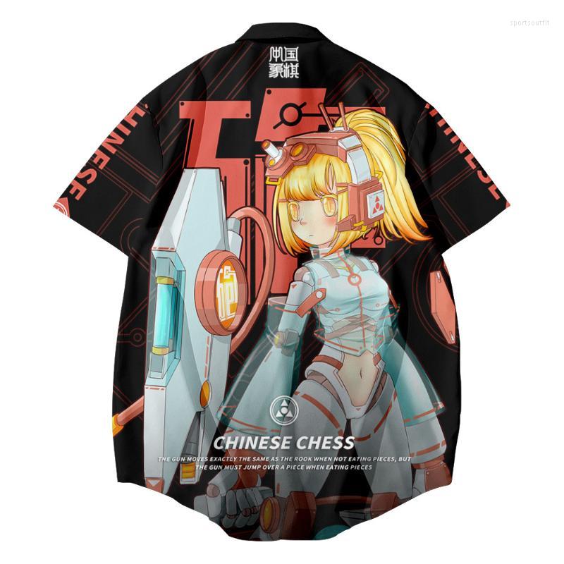 

Men's Casual Shirts Loose Short Sleeve Hawaiian Beach Shirt Fashion Turn-down-collar Chinese Chess Print, Style 1