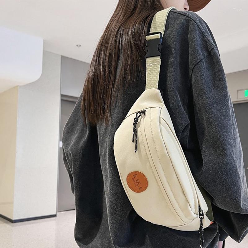 

Evening Bags Youth Shoulder Bag Women Canvas Chest Simple Solid Color Zipper Crossbody For Girls Japanese Harajuku Nylon Sac, Beige