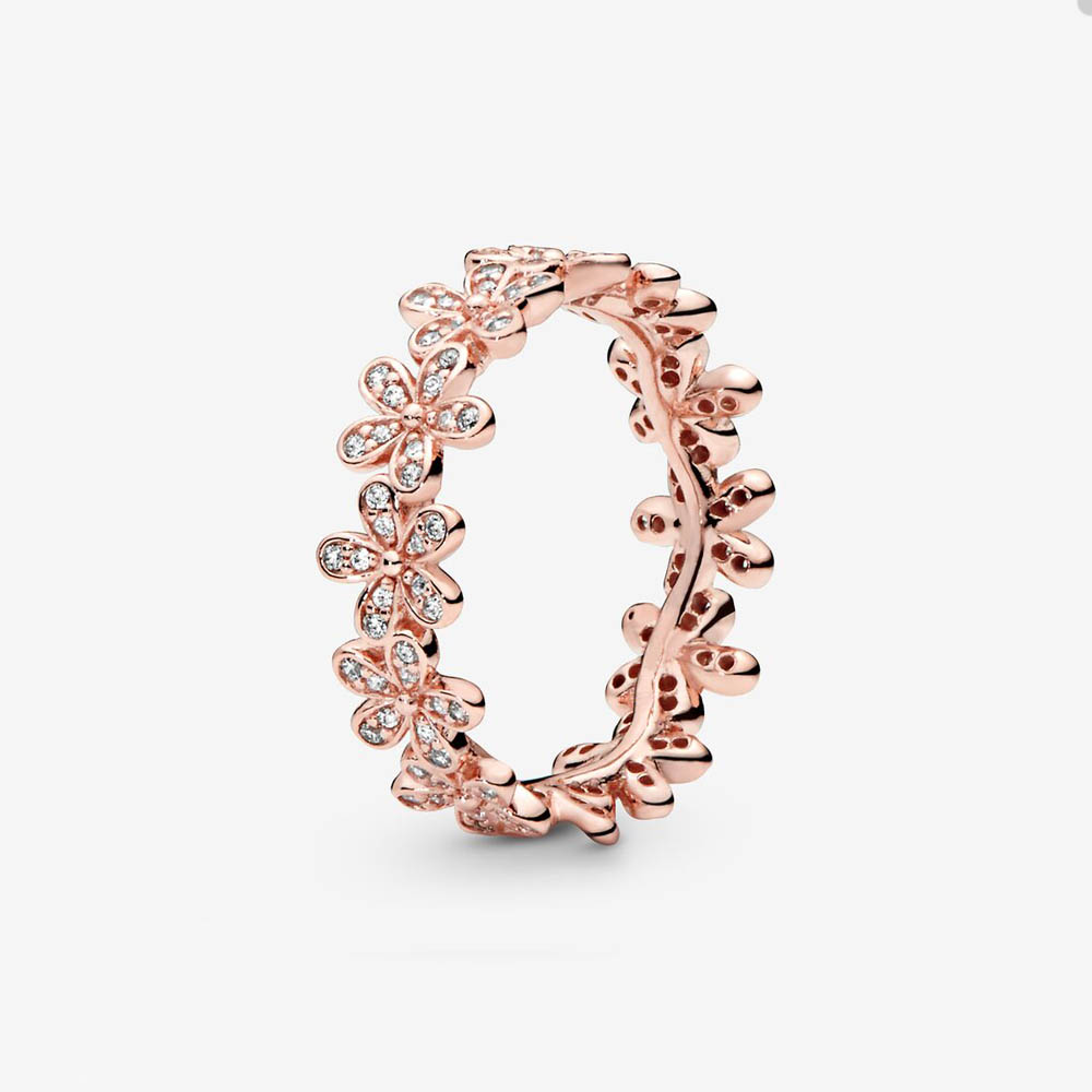 

18K Rose Gold Daisy Flower Ring for Pandora Real Sterling Silver Wedding Party Jewelry designer Rings for Women Crystal diamond luxury ring with Original Box