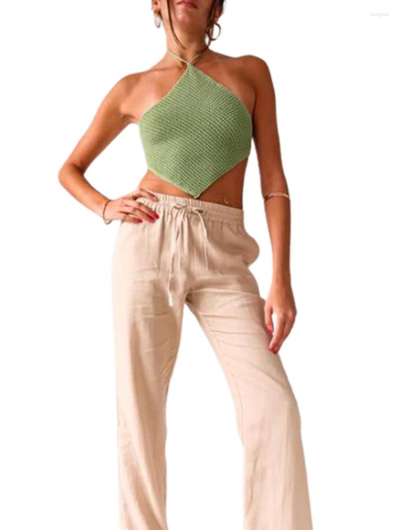 

Women' Tanks Women Solid Color Tank Tops Tie-Up Halter Neck Sleeveless Backless Vests Summer Slim Fit Irregular Hem Crop Streetwear Y2k, Blue