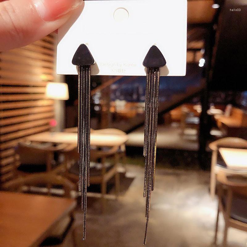 

Dangle Earrings Personality Black Long Tassel Chain Triangle For Women Hip Hop Unusual Drop Hanging Earings Jewelry Gift