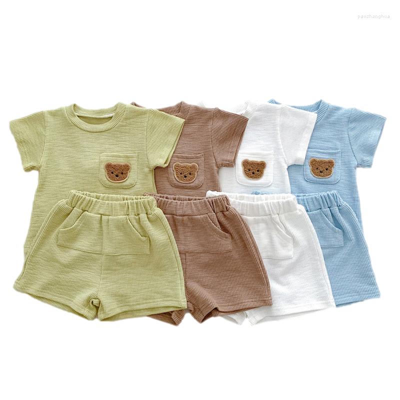

Clothing Sets Summer Baby Girl Boy Clothes Set Bear T-Shirt Tops Shorts 2Pcs Born Outfit Korean Kids Infant Toddler Suit, Green