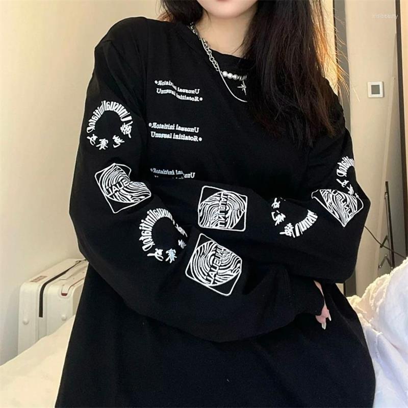 

Women's Hoodies Pullover Top Women Long Sleeve Sweatshirt Fashion Print O Neck Loose Korean Aesthetic, Black