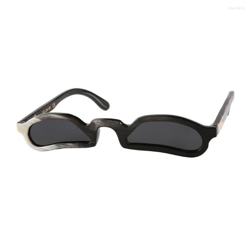 

Sunglasses Designer Latest Fashion Show Unique Narrow Slim Irregular Curved White Black Handmade Natural Horn Shades
