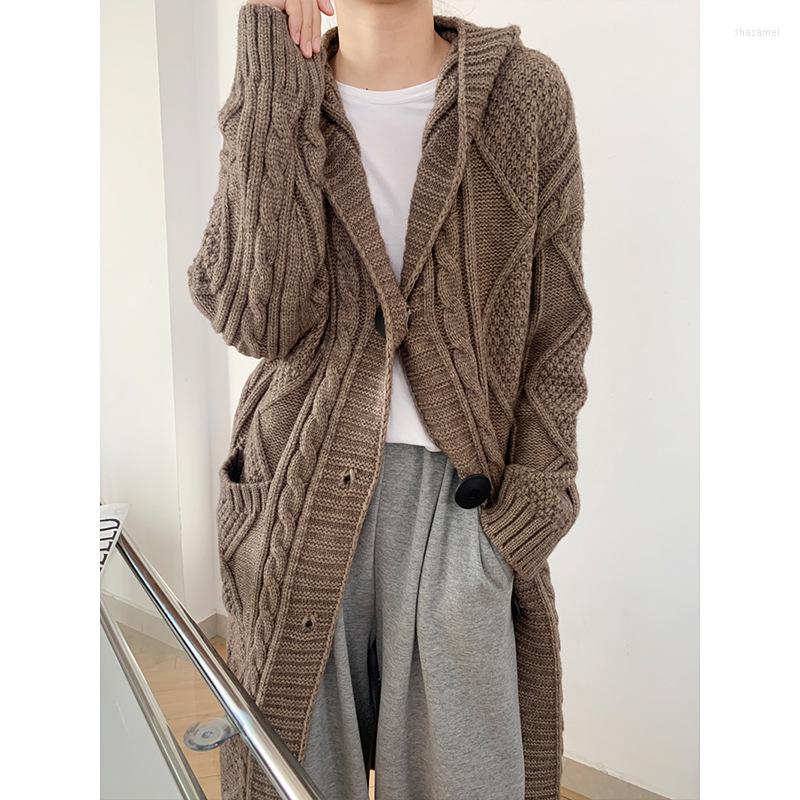 

Women's Knits Long Cardigan Sweaters Women Hooded Soft Warm Knitted Mid-Length Spring Autumn Coat Loose Thick Fashion Female Blouse Winter