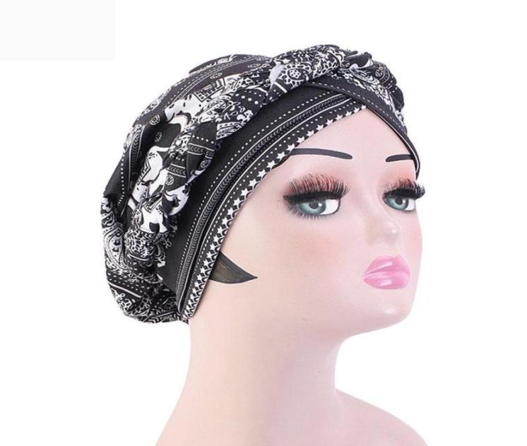 

BeanieSkull Caps Summer Flower Print Turban Muslim Hat Fashion Braided Bandanas India Head Wrap African Nigerian Headwear Party A1575321, Red