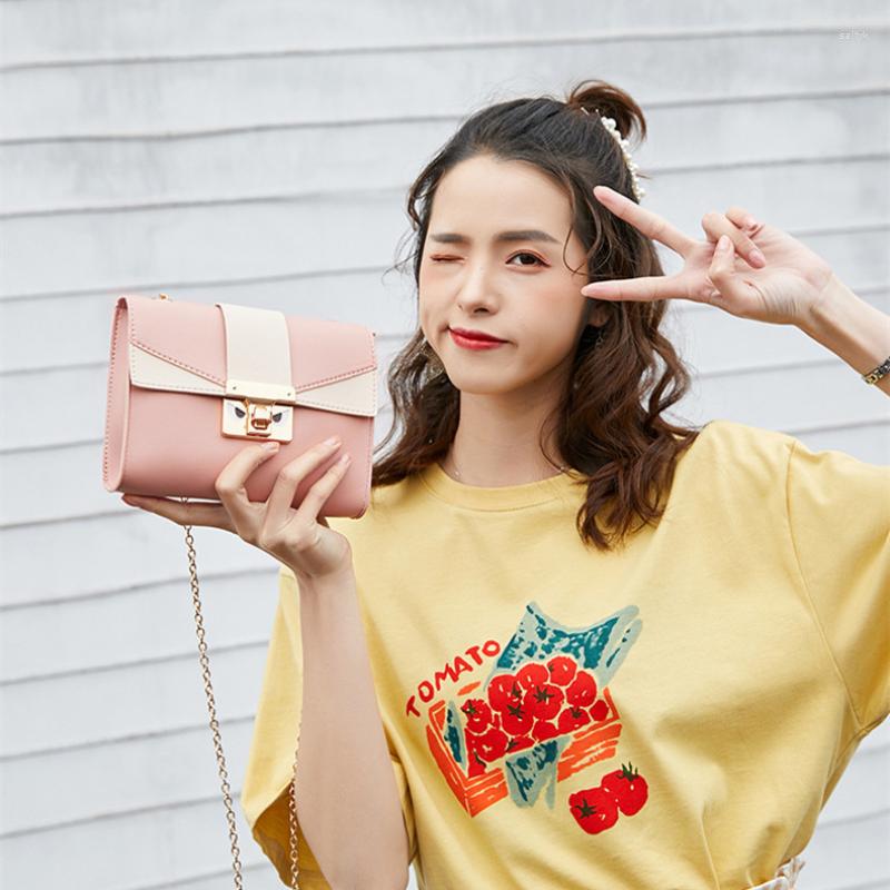 

Evening Bags Women's Mini Contrast Color Cover Shoulder Square Bag Small Cute Metal Crossbody Mobile Phone Coin Purses For Women Korean, Brown