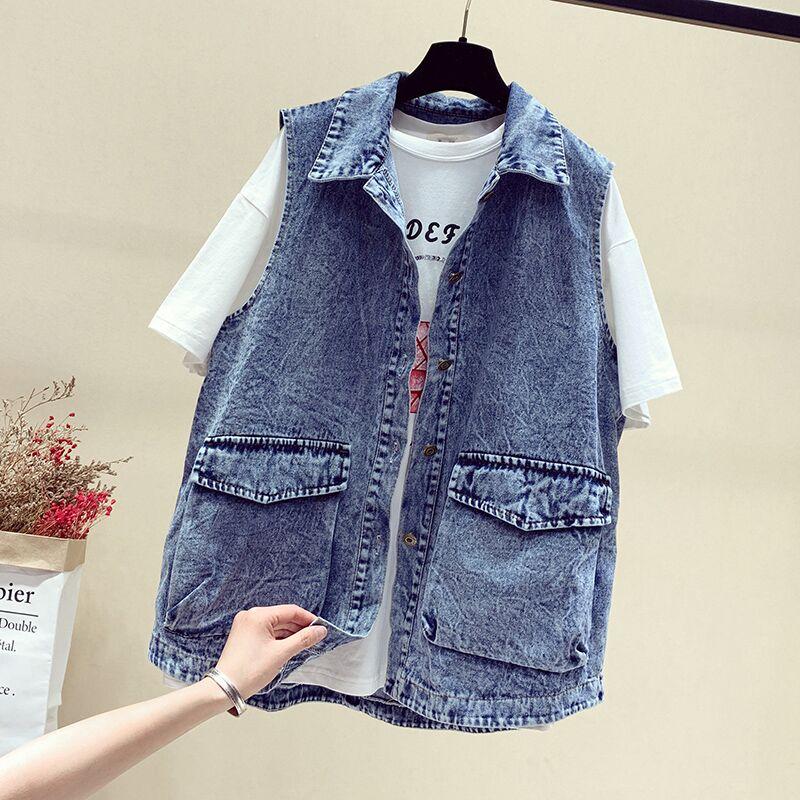 

Women's Vests Fashion Denim Vest 2023 Women Waistcoat Outerwear Spring Autumn Pocket Draw Back Sleeveless Jacket Casual Jeans Coat, Blue