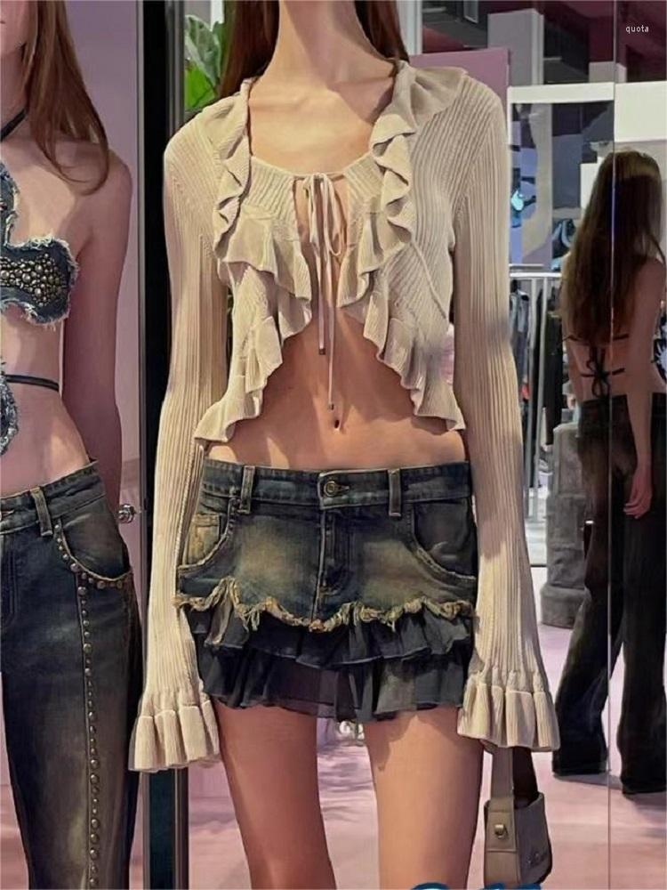 

Skirts 2023 Summer Women' Sewing Flash Switch Denim Skirt Y2k Clothes Fashion High -quality Ruffled Bra XL, Blue