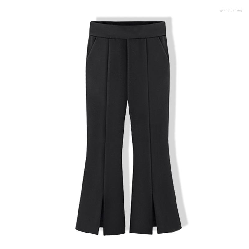 

Pants L-5XL Plus Size Casual Flare Autumn Fashion Loose Elastic Waist Ankle-Length Clothing Elegant Slit Wide Leg, Black
