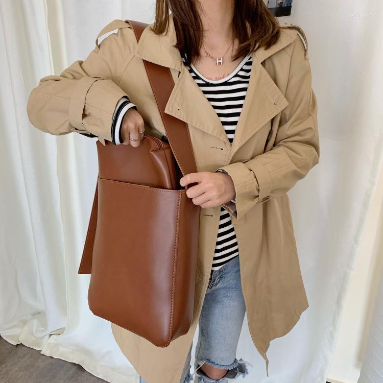 

Evening Bags Composite For Women Casual Solid Large Capacity Bucket PU Leather Female Messenger 2023 Ladies Handbag, Brown