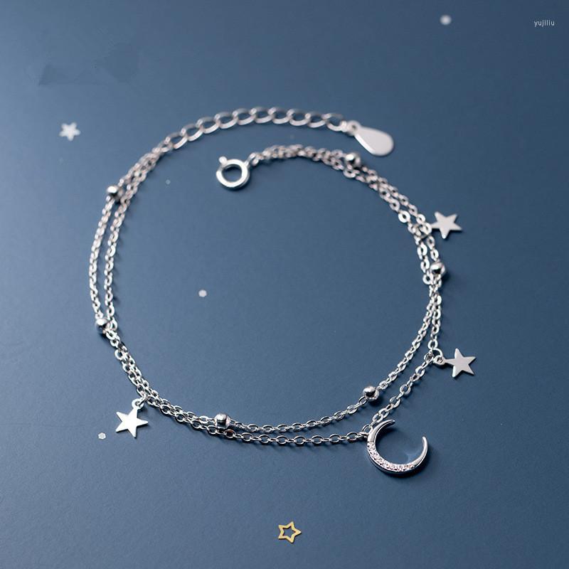 

Link Bracelets Fashion Double Layers Chain Tassel Crystal Star Moon Charm For Women Elegant Wedding Party Jewelry Gift Sl524