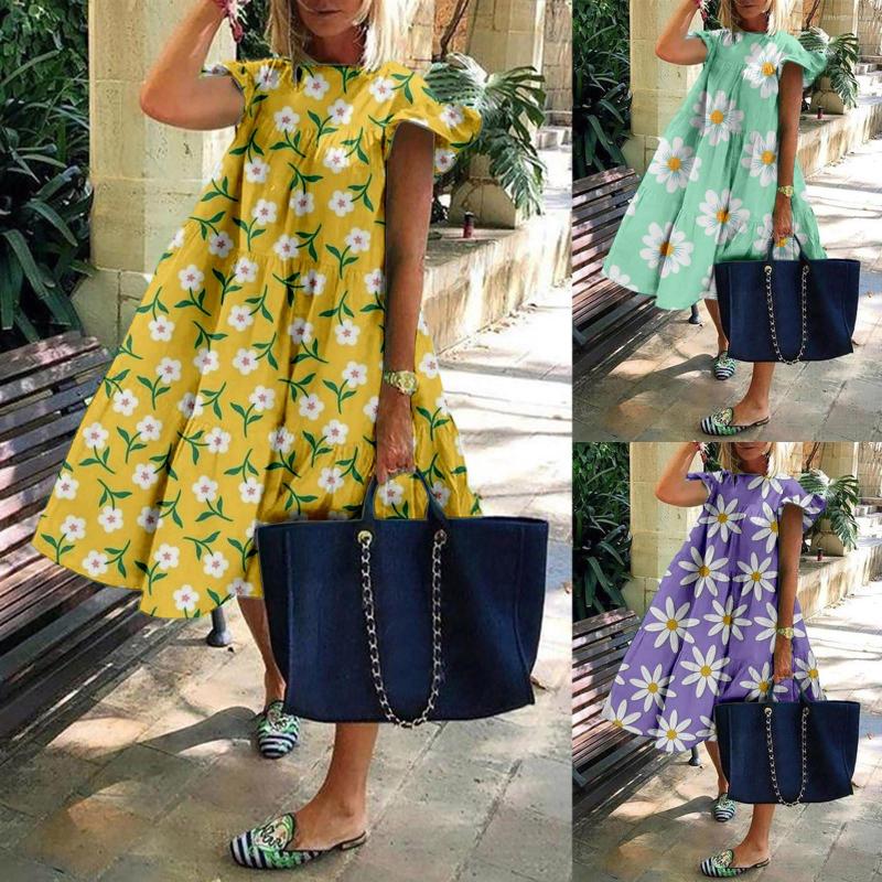 

Casual Dresses Women Spring Summer Vacation Beach Cute Ruffle Sleeve Womens Dress Loose For Winery, Green