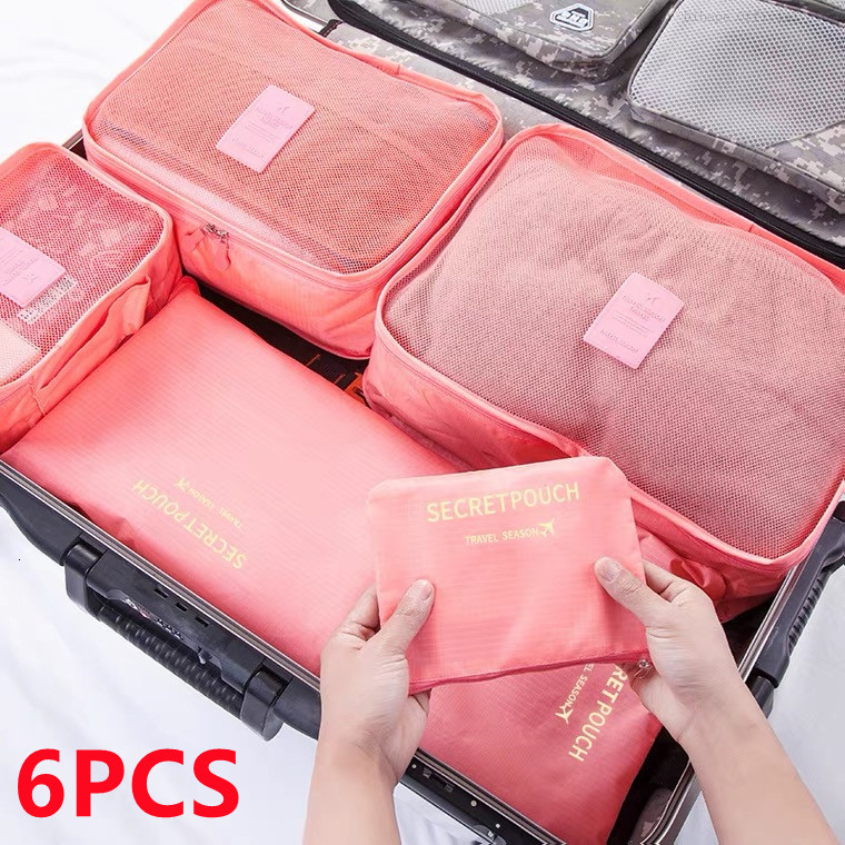 

Duffel Bags 6 Pcs Travel Organizer Storage Bag Set For Clothes Tidy Wardrobe Suitcase Pouch Case Shoes Packing Cube Bag Home Storage 230509, Watermelon