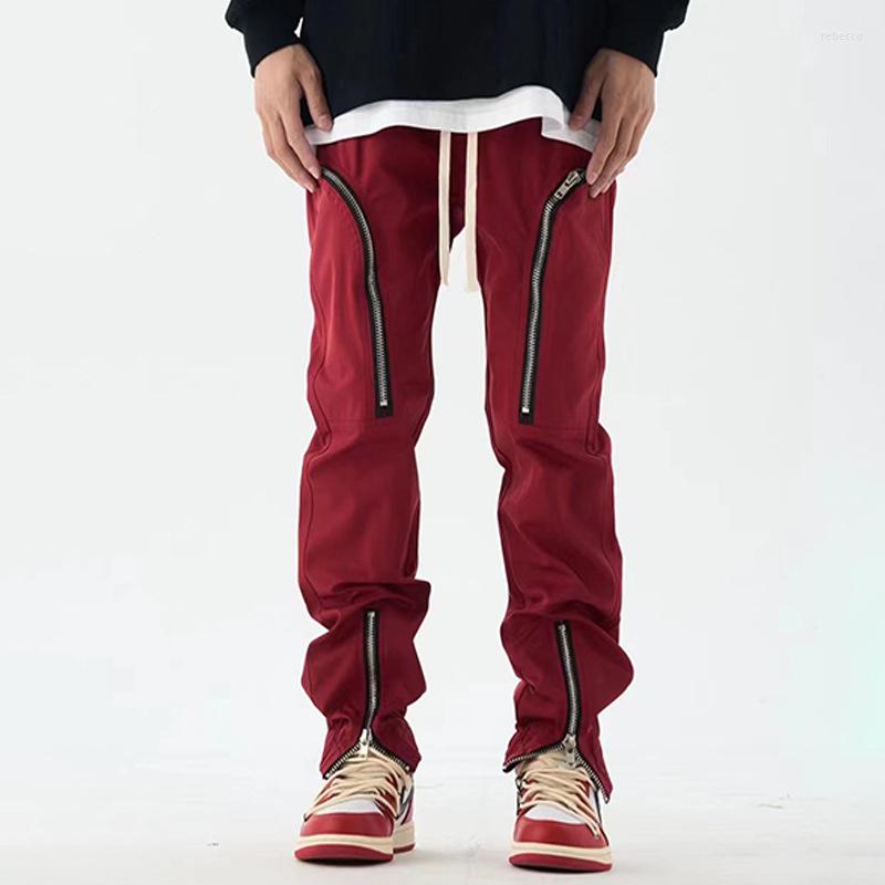 

Men' Pants HOUZHOU Y2K Cargo Men Zipper Techwear Black Trousers Male Red Darkwear Slim Designer Hip Hop Cotton Streetwear