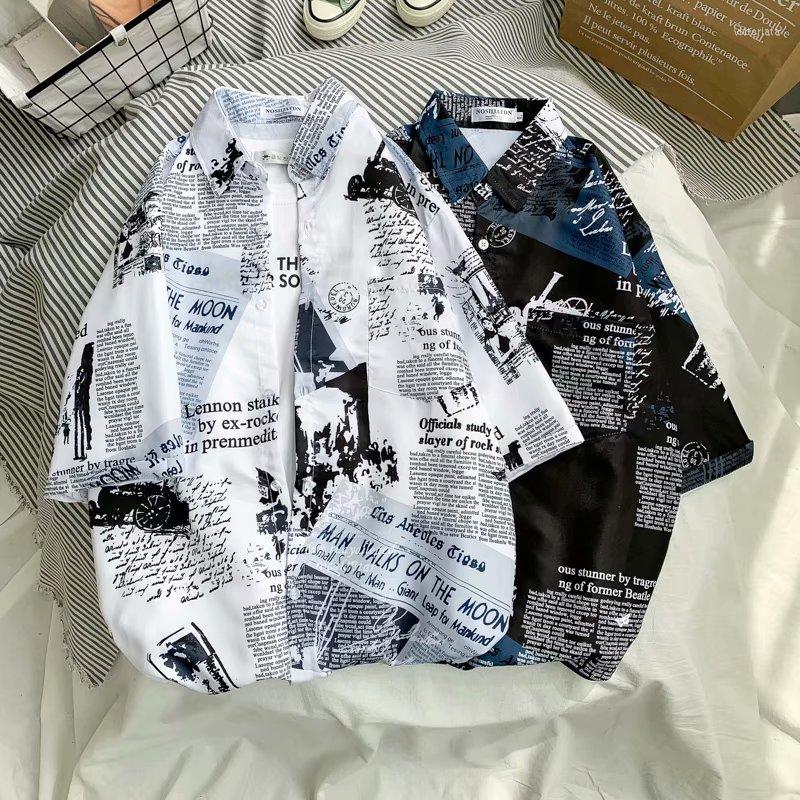 

Men's Casual Shirts TPJB Spaper Printed Hawaiian Beach Shirt For Men Summer Short Sleeve 3XL Aloha Mens Holiday Vacation Clothing Chemise, White