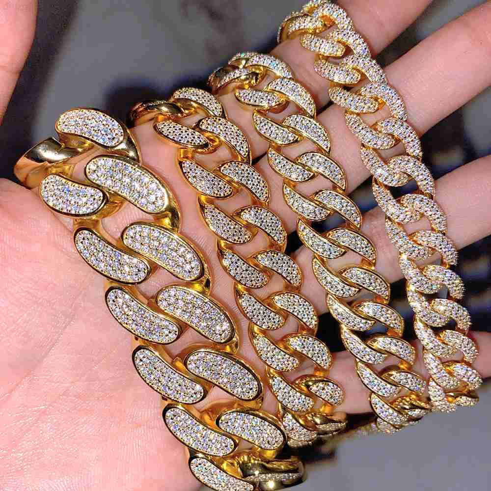 

Luxury Hip Hop Jewelry Thick Cuban Fashion Moissanite Necklace Sparking Gold Plated Chain S925 Sterling Silver 18k Chain for Men