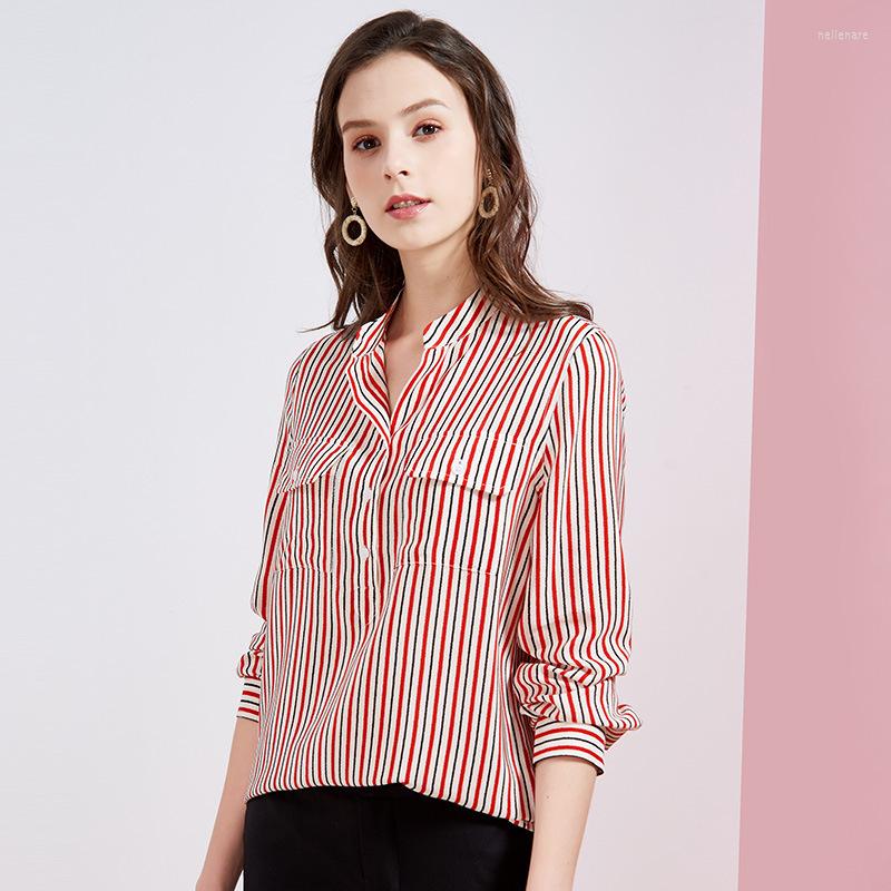 

Women's Blouses Real Silk Boulses For Women High Quality 2023 Summer Red Striped Office Shirts Long Sleeve Casual Sexy Boho Plus Size, See chart