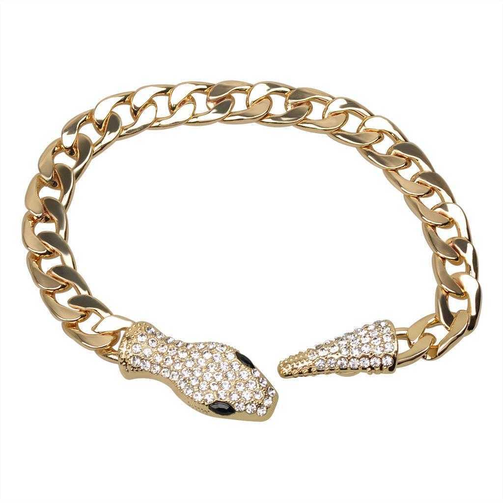 

Fashion Mens And Womens Flat Cuban Link Trendy Cool Magnetic Buckle Diamond Snake Bracelet