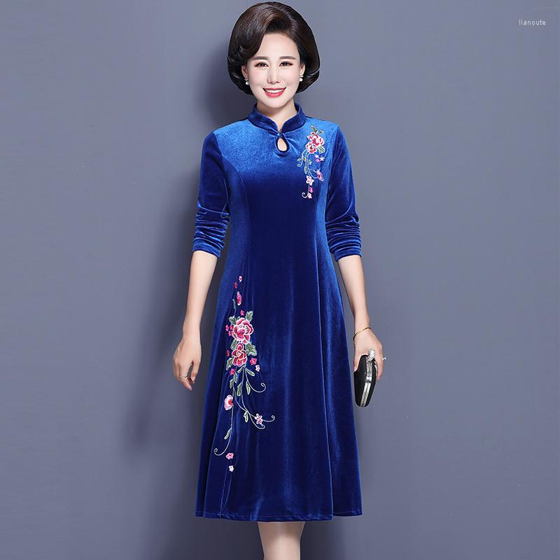 

Ethnic Clothing Cheongsam Elegant Chinese Dresses Women Robe Vintage Femme Autumn Plus Size Qipao Velvet Vietnam Traditional Asian Dress