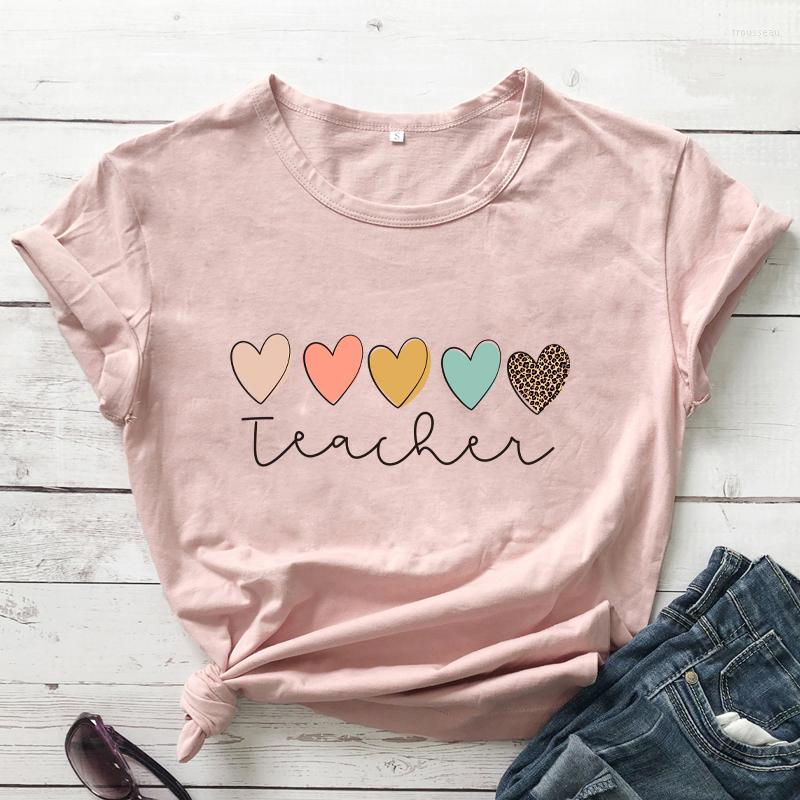 

Women's T Shirts Teacher T-Shirt Colorful Love Heart Shirt Good Gift Tee Harajuku Kawaii Style Women Fashion Vintage Top, White