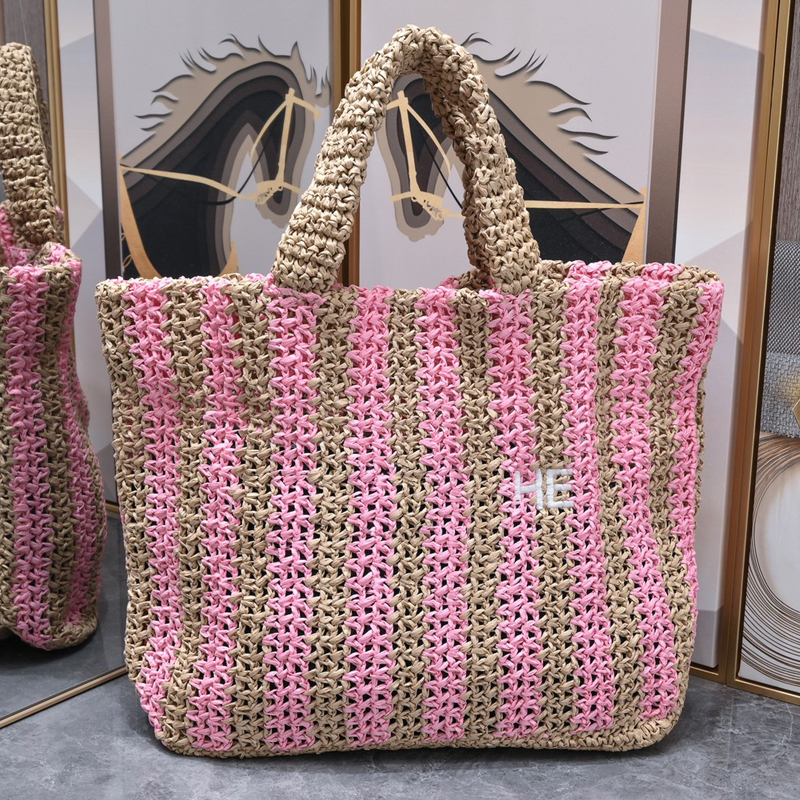 

Straw Woven Handbag Women Tote Bag Beach Bags Shopping Purse Raffia Crochet Hollow Out Rive Gauche Embroidery Large Capacity Package Summer Shoulder Handbags