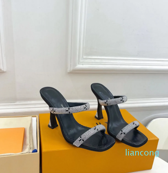 

Designer-2023 Sandal Women Sandal Fashion Summer Designer Heel height 6.5cm 9.5cm Square drill Sandal Size 35-41, Color8