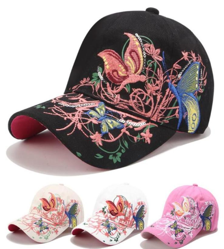 

Summer Autumn Ball Caps Women Butterflies Flower Embroidery Girls Sun Hats Casual Snapback Cap4375037, Red
