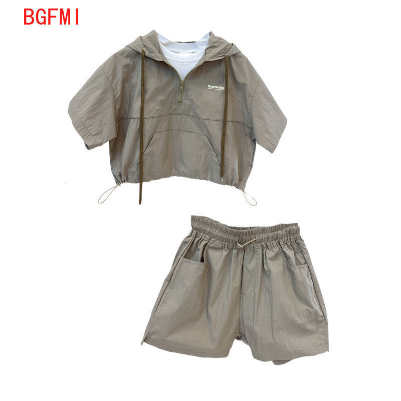 

Sets Suits Kids Children Clothing Summer clothes Baby Boy Suit Short sleeved fake two piece hoodie shorts 2 pcs set With drawstring 230508, Auburn