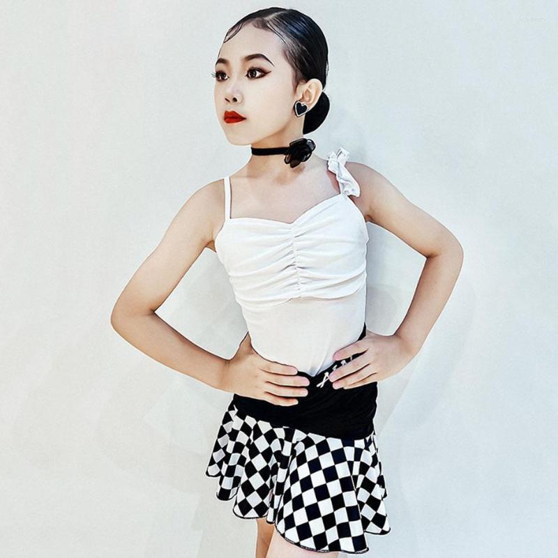 

Stage Wear NY10 SE2299 SE2300 Wrinkle Tops Lotus Skirt Kids Latin Dance Dress For Girl Competition Ballroom Dancing Costume, 001