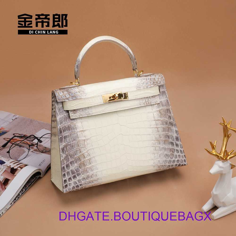

Designer Hremm Kelys's Evening Bags for outlet Half Hand Sewn Nile Crocodile Women's Genuine Himalayan White Fashion Trend Leather Handbag Have real Logo, 22cm himalayan white 3027dn-3