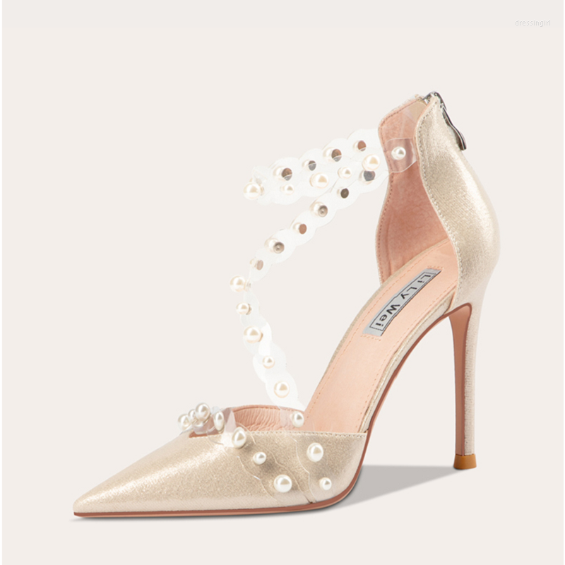 

Dress Shoes Summer Pointed Pearl PVC Stiletto High Heel Bridal Wedding Large Size Small All-match Party Female Sandals31-44, Heel height 8 cm