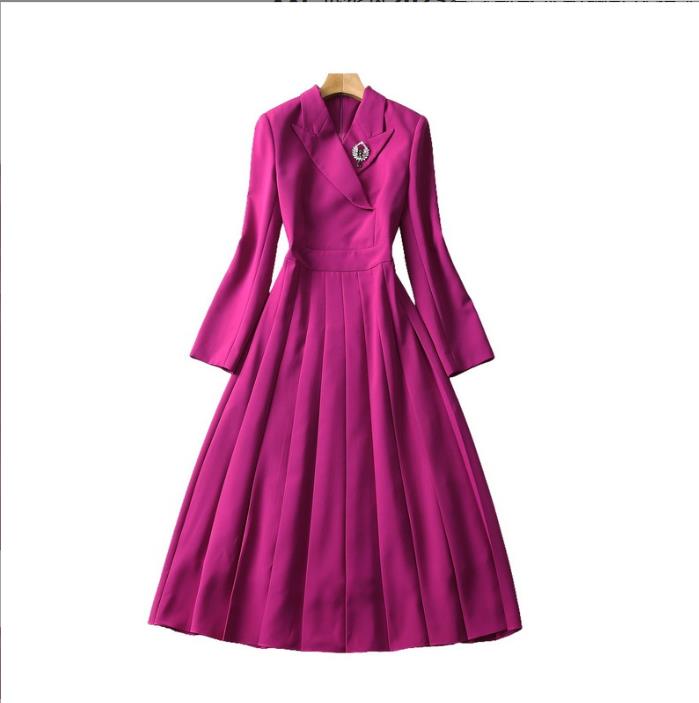 

326 XXL 2023 Spring Flora Print Dress Lapel Neck Long Sleeve Mid Calf Polyester Panelld DRess Luxury Fashion Prom Womens Clothes SH, Customize