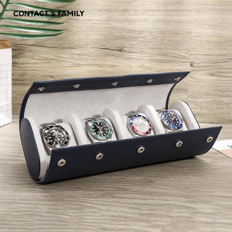 

Watch Boxes 4 Slots Leather Roll Box Portable Travel Case Watches Collector Storage Organizer Holder