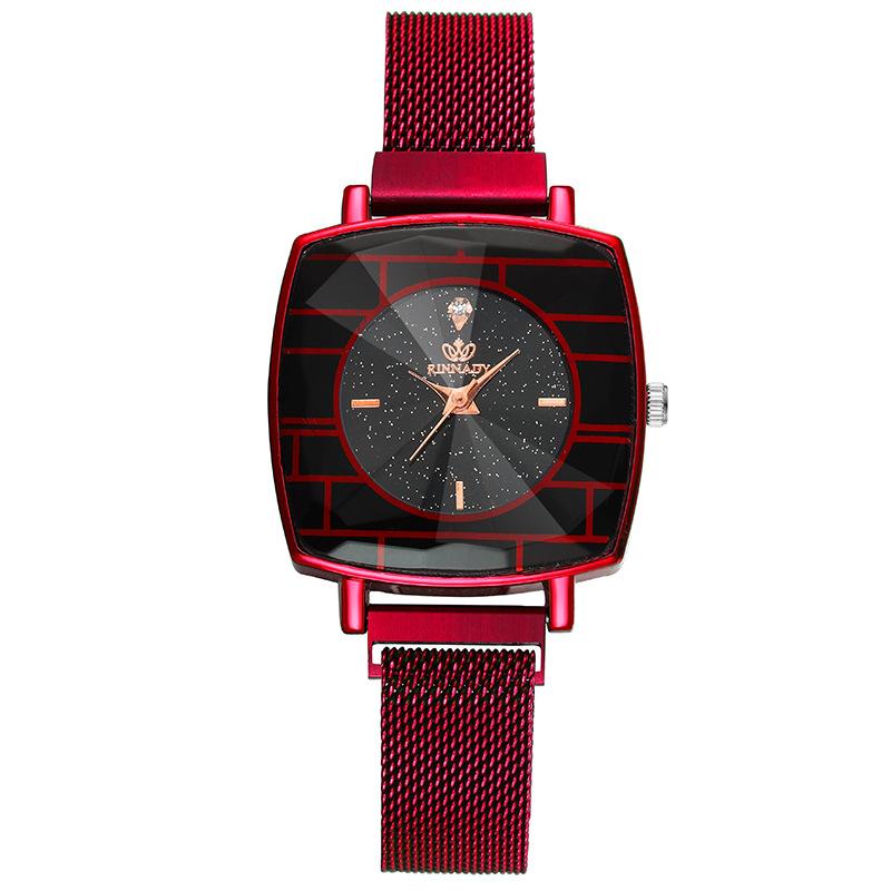 

Wristwatches Fashion Women Female Men Magnet Milan Mesh Strap Quartz Watch Waterproof Business Diamond Set Square, Blue