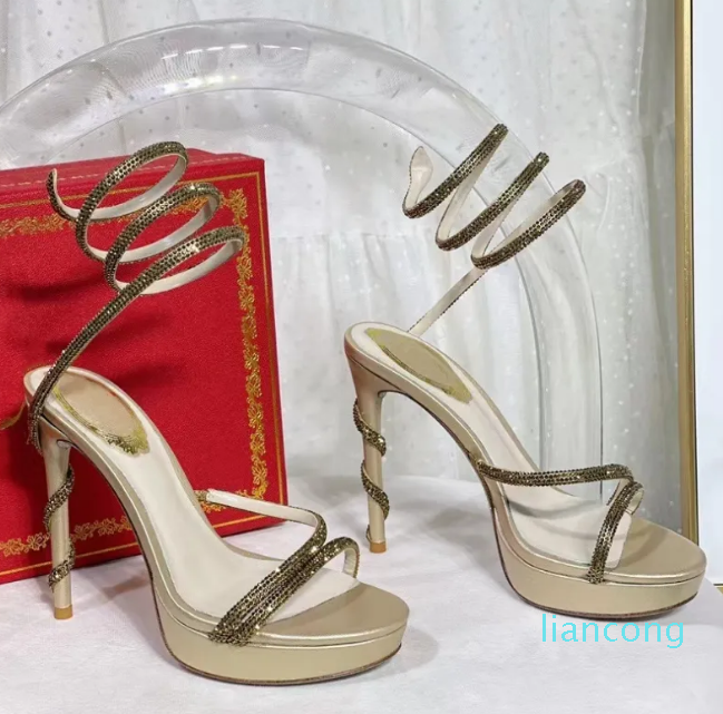 

sandals women platform Super High shoe Fashion luxury designer dress shoes satin snake-shaped coiled party wedding, Black