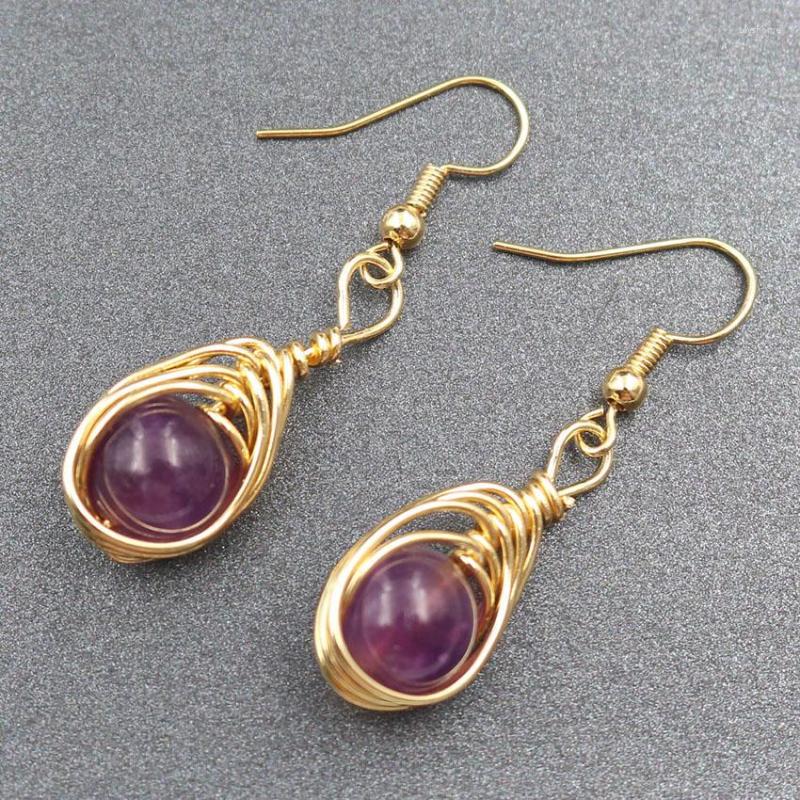 

Dangle Earrings YJXP Natural Round Beads Drop Earring Crystal Quartzs Stone Wire Wrap Female Ear Hook Statement Jewelry 1 Pair
