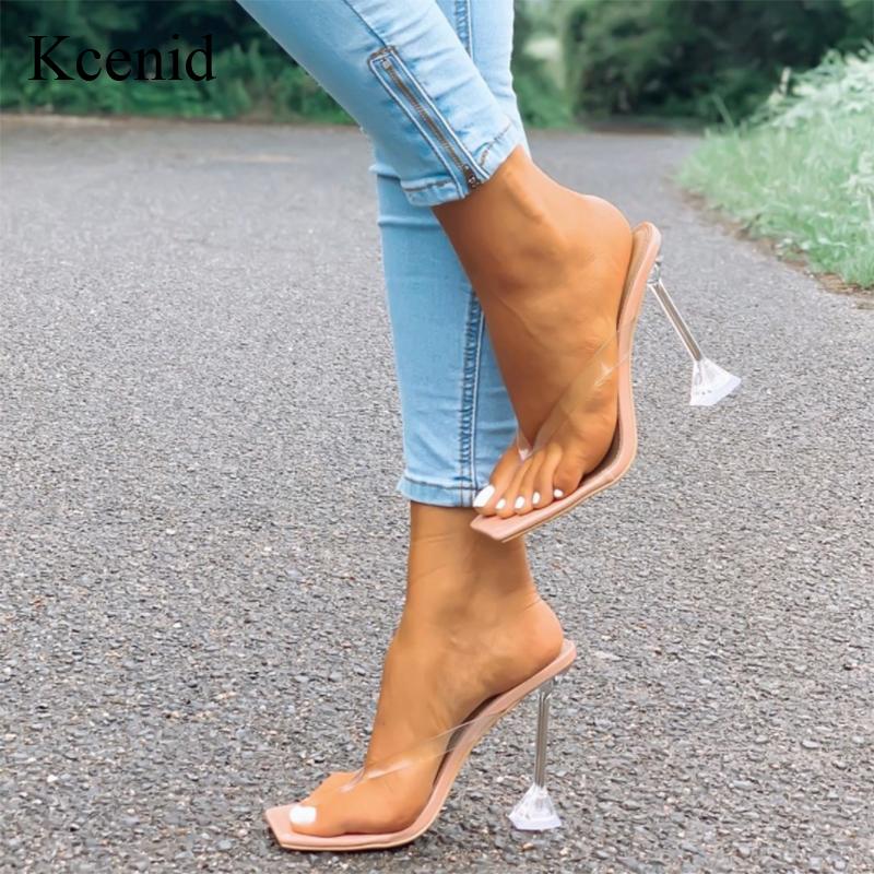 

Slippers Kcenid 2023 Design Transparent Female Women Spike High Heels Summer Party Ladies Clear Shoes Flip Flops Apricot, Black