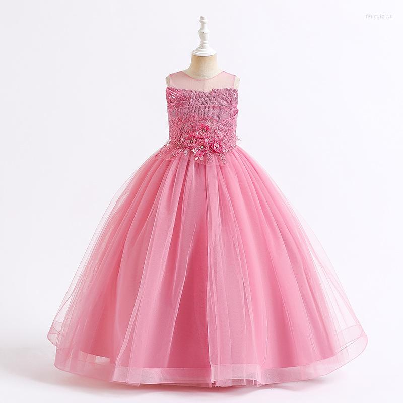 

Girl Dresses 2023 Ins Fashion Girls Party Princess Children Performance Sleeveless Long Lace Dress, Blue